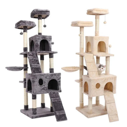 Luxury Cat Tower with Double Condos and Spacious Perch - Fully Wrapped Scratching Sisal Post